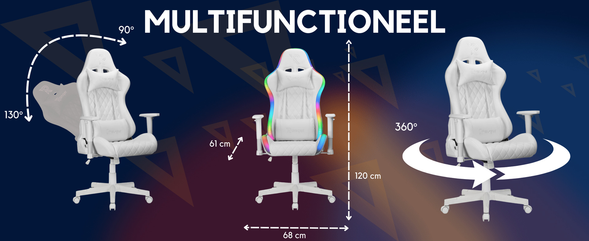 Multifunctioneel: rugleuninghoek, afmetingen en 360 graden draaien van de Ranqer Halo