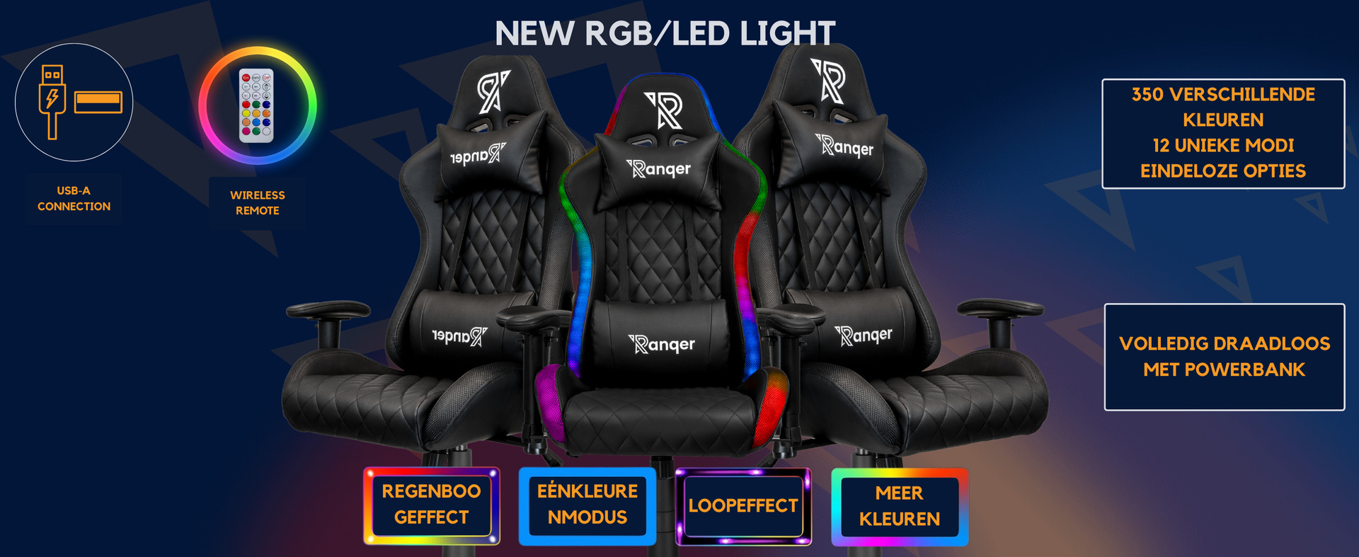 Ranqer Halo rgb/led light: usb-a aansluiting, remote, kleuren en modi